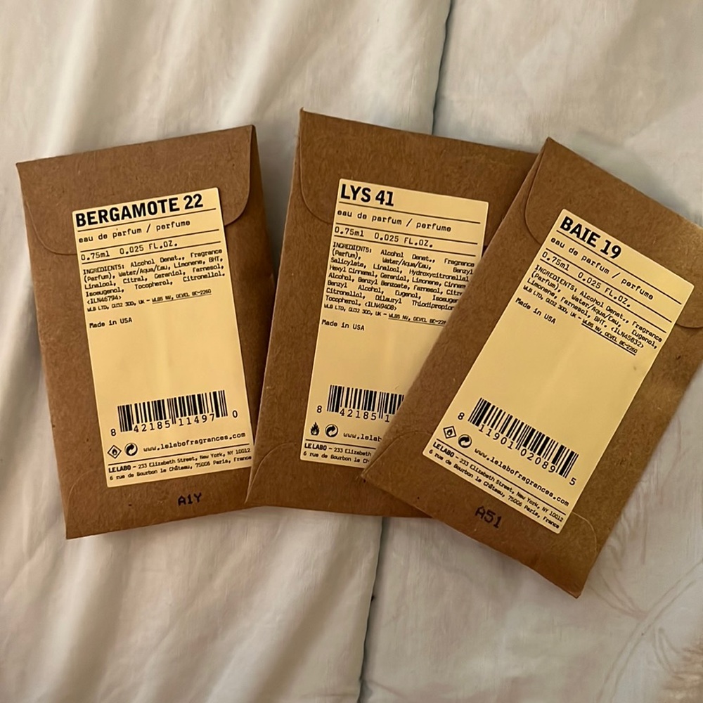Le labo samples bergamote 22 baie 19 lys 41